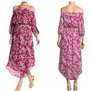 RAMY BROOK Maxi Dress Silk Purple Manuela Boho Cold Shoulder size XS